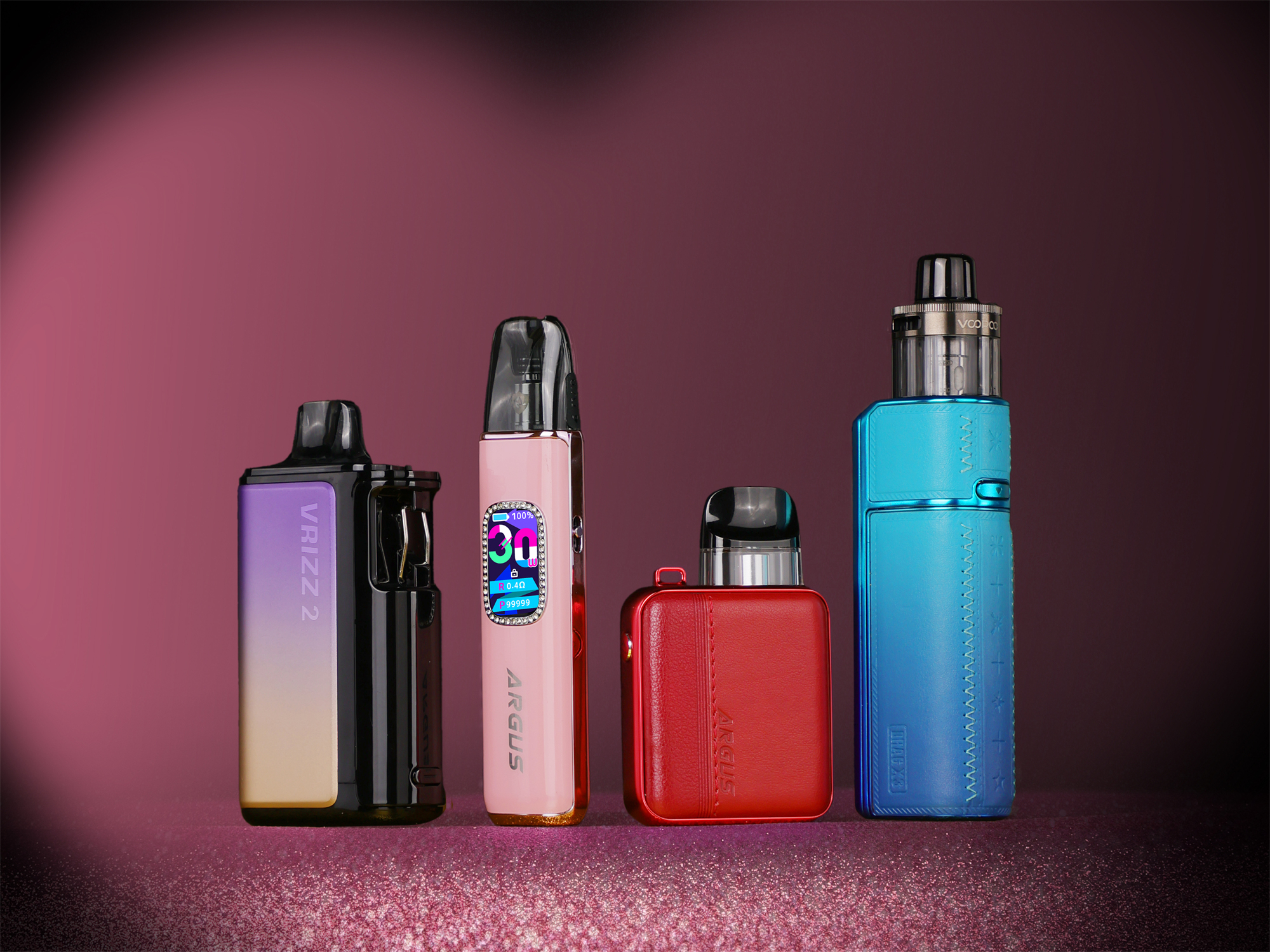 VOOPOO 2026 Valentine's Day vape gift lineup featuring ARGUS P3, VRIZZ 2, DRAG X3, and VOOPOO VINCI S starter kits, compatible with nicotine salt for MTL RDL DTL vaping.