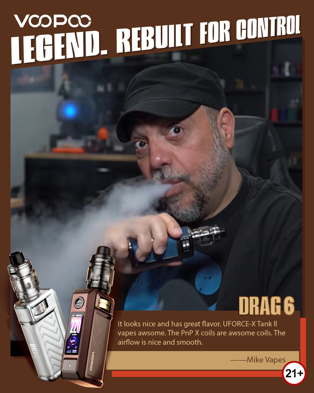 DRAG 6 reviewer testimonial highlighting powerful output and precise flavor control