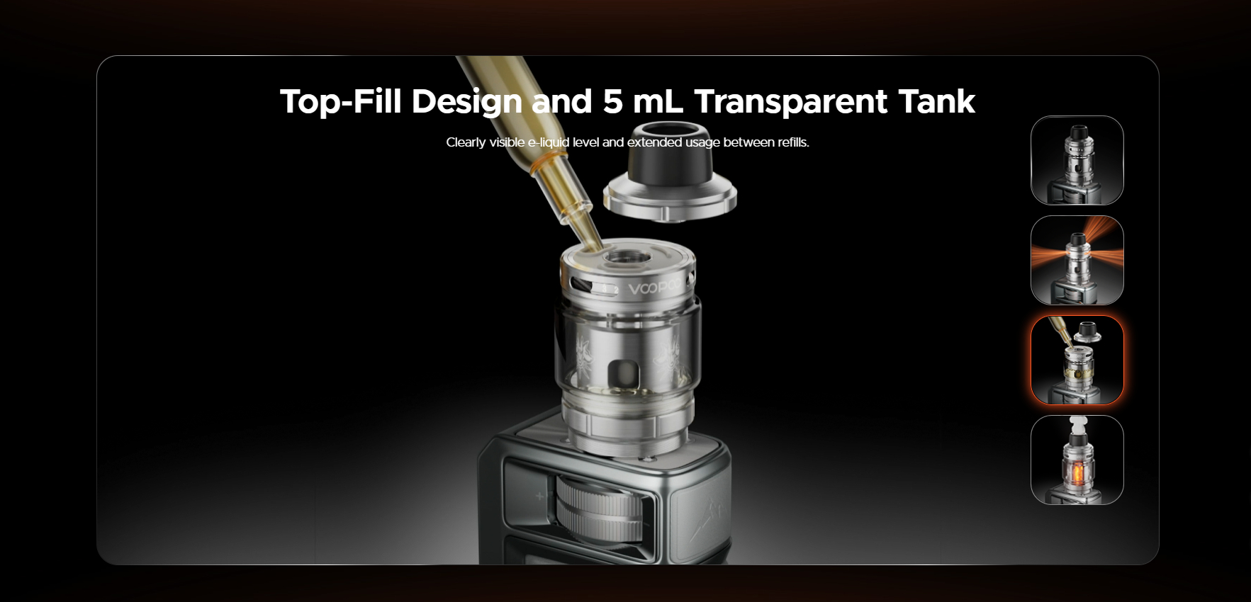VOOPOO UFORCE-X TANK II top fill design and 5 mL transparent tank capacity