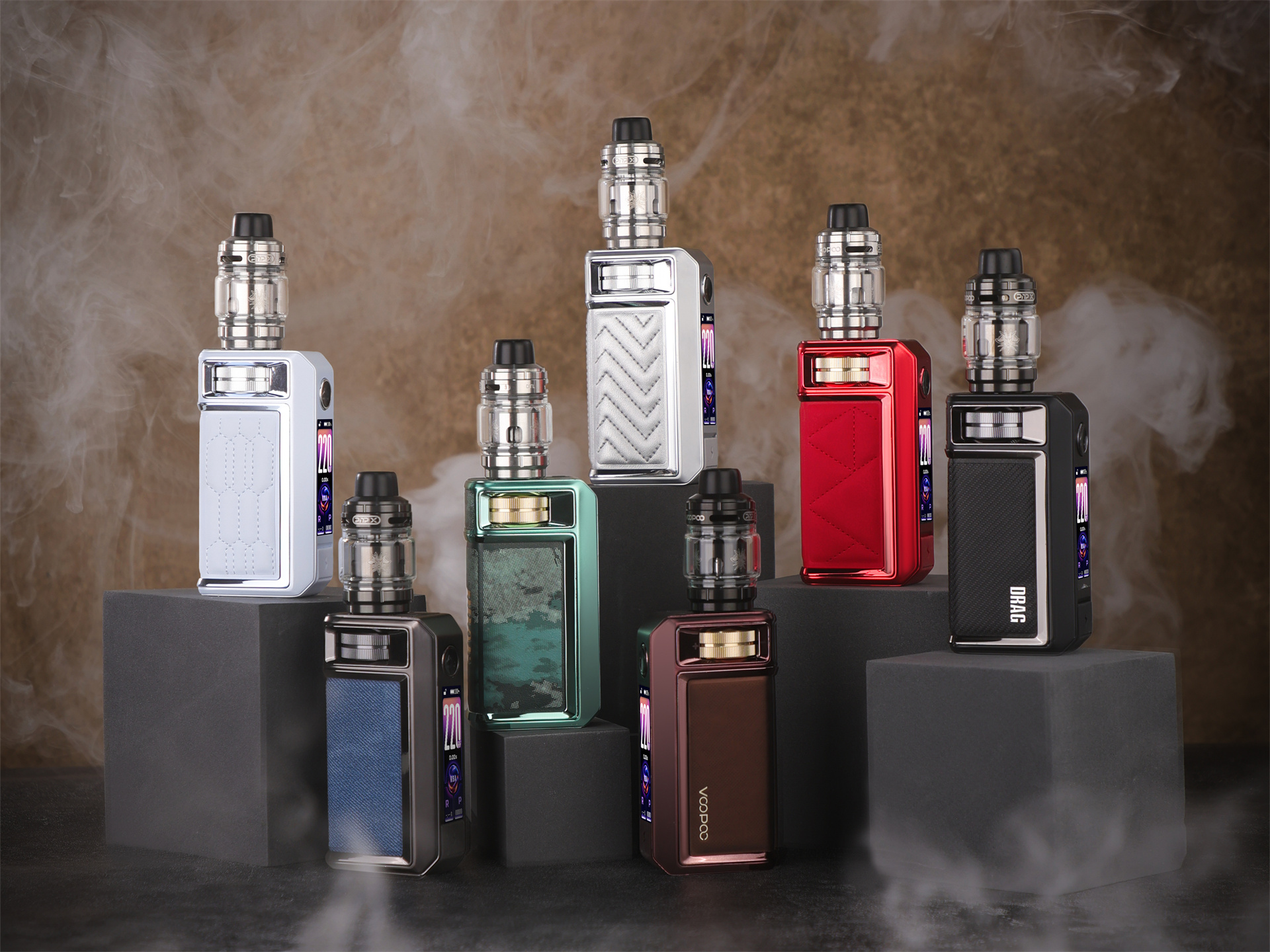 VOOPOO DRAG 6 220W kit with 4400mAh dual built-in battery and GENE TT 3.0 chip featuring UFORCE-X Tank II available in multiple color options including black red blue brown and silver