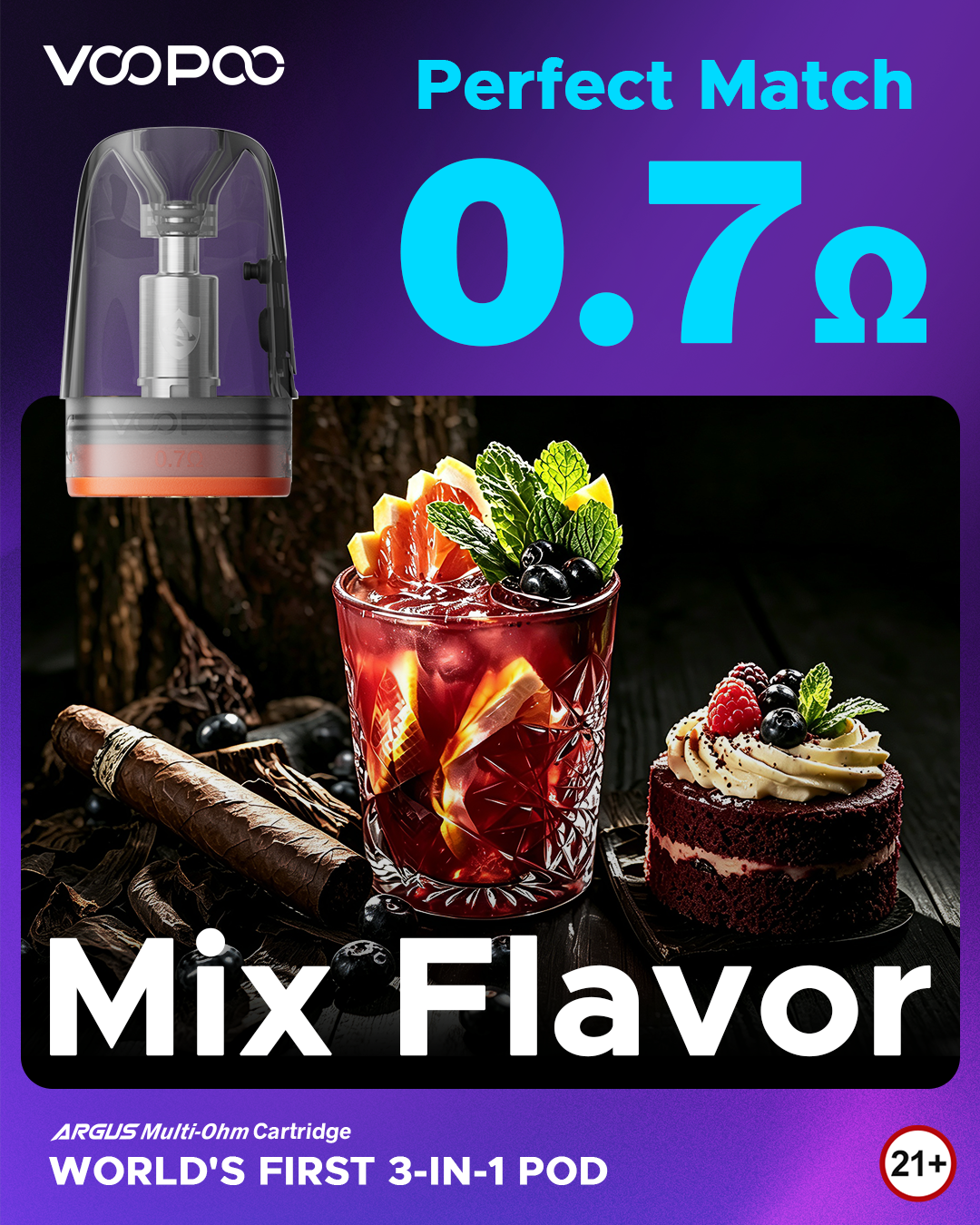 VOOPOO ARGUS Multi-Ohm Cartridge 0.7 Ω resistance recommended e-liquid pairing